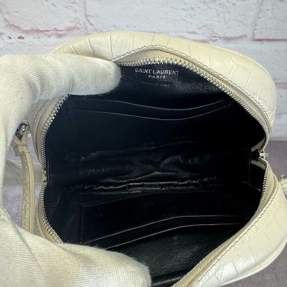 Yves Saint Laurent White Croc-Embossed Leather Blogger Crossbody Bag - Picture 10 of 12